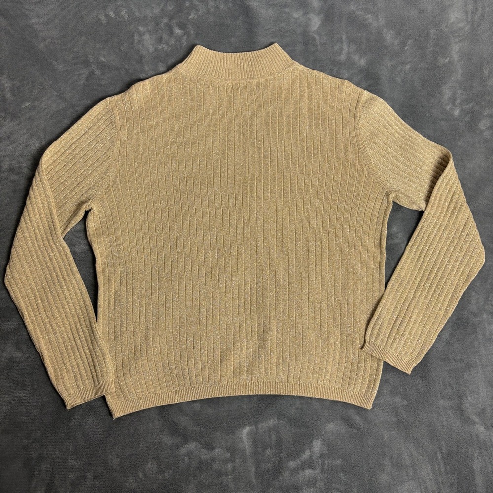 Studio Works Women's M Gold Metallic Ribbed Mock Neck Sweater Y2K Glam Old Money